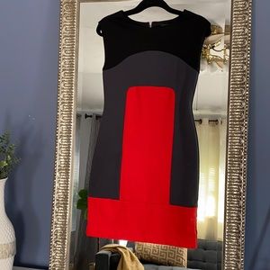 Banana republic petite 00 black red/orange gray color-block dress